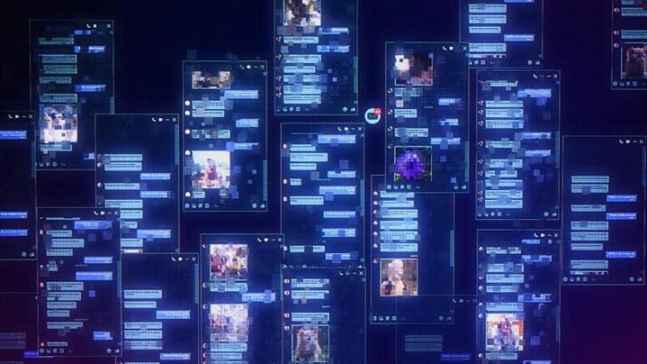 Plusieurs fenêtres de discussion, où figurent des photos et des textes masqués